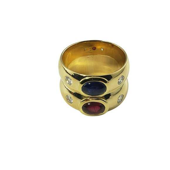 Vintage 18 Karat Yellow Gold Natural Ruby, Sapphire Diamond Ring Size 8 #11210 - Picture 3 of 10